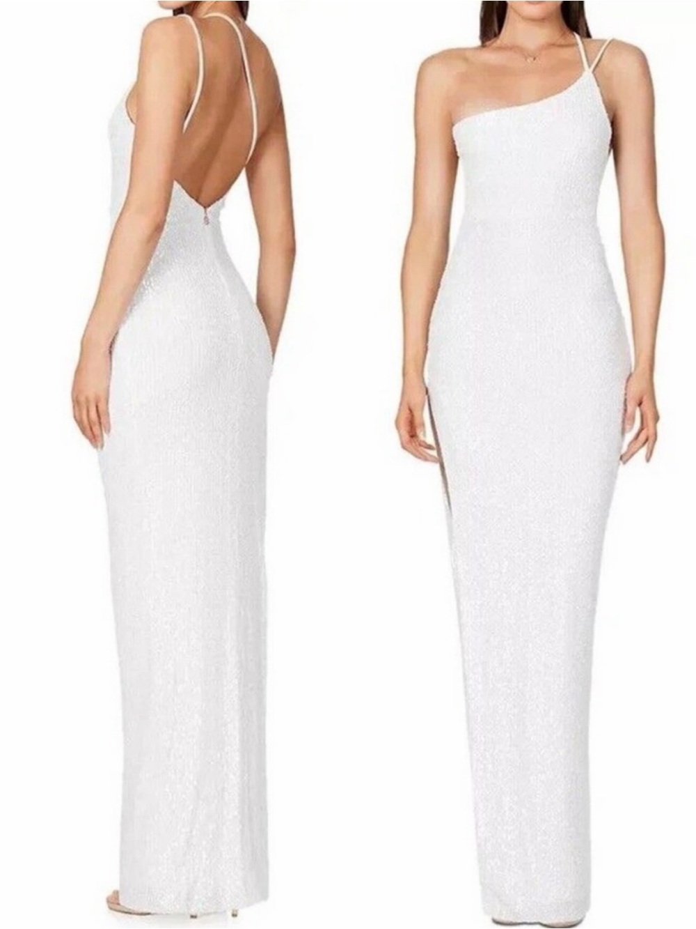 Nookie Liberty One Shoulder Gown in White Sequin